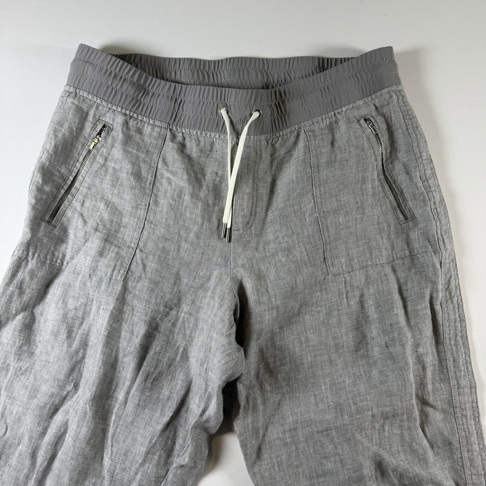 Athleta Women Cabo 100% Linen Jogger Pants Sz 16 Gray Drawstring Resort Coastal - Picture 6 of 11